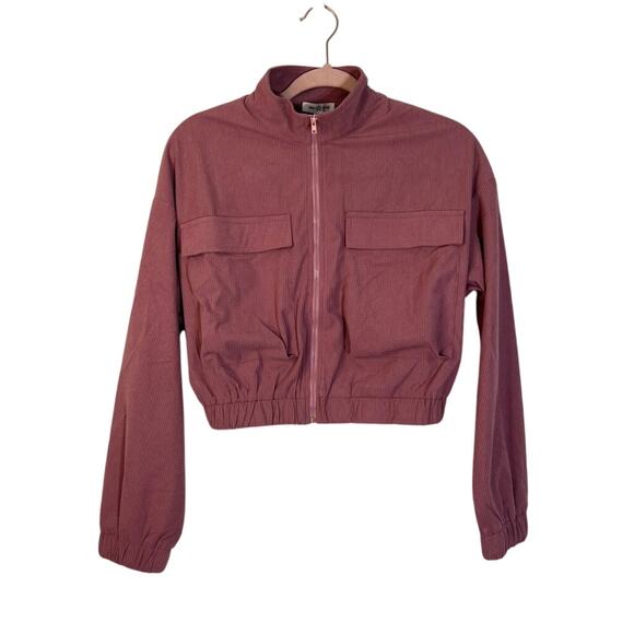 NWT Area Stars Dusty Pink Cropped Long Sleeves Zip Up Moc Neck Jacket Size M - Picture 2 of 9